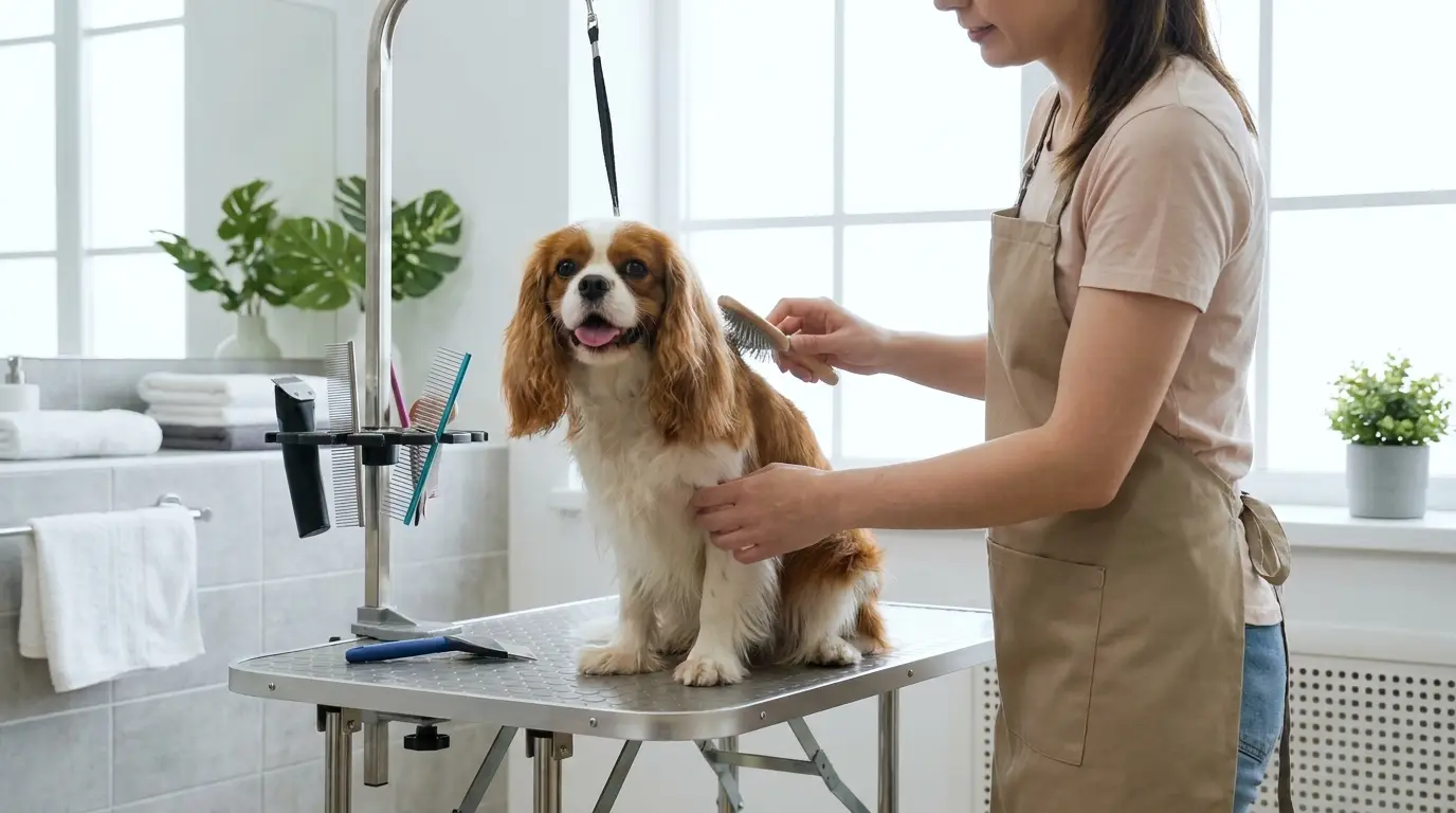 Dog being groomed